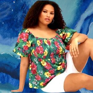 Torrid Women’s plus-size Green Floral-print Puff-sleeve Smocked Blouse/Top❤️❤️3X